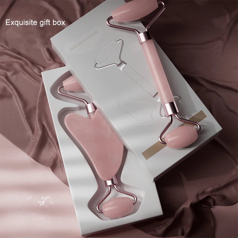 Facial massage roller with a Heart shaped Scraping plate