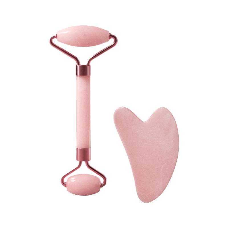 Facial massage roller with a Heart shaped Scraping plate