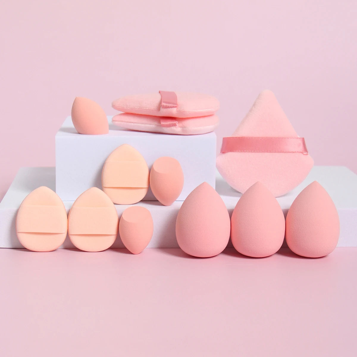 12-Piece All-Purpose Makeup Sponge Set, Made of 3 Loose Powder Puffs, 3 Mini Air Cushion Puffs, 3 Beauty Eggs and 3 Mini Beauty